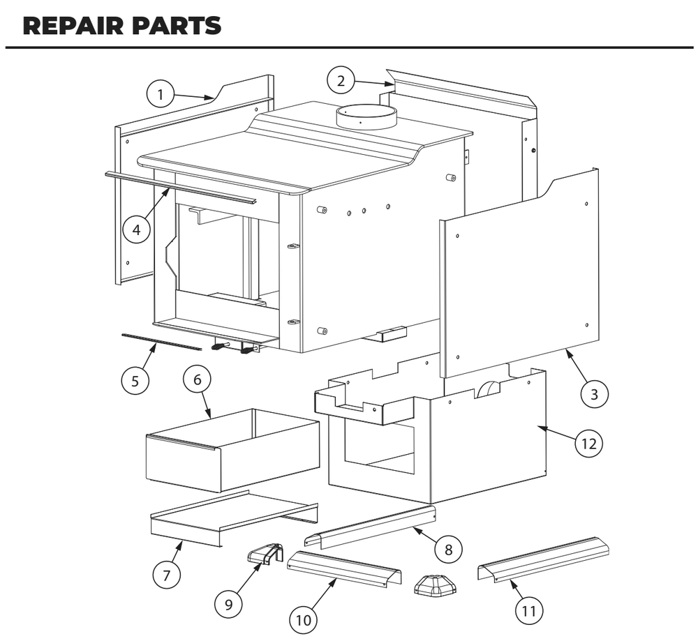 Repair Parts 1 Diagram and Parts List for AW3200E-P  US Stove Company Heating Stove